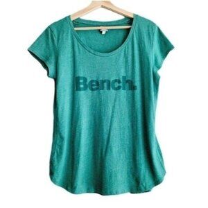 BENCH Short Sleeve Casual T-Shirt Logo Scoop Neck Green Sz L